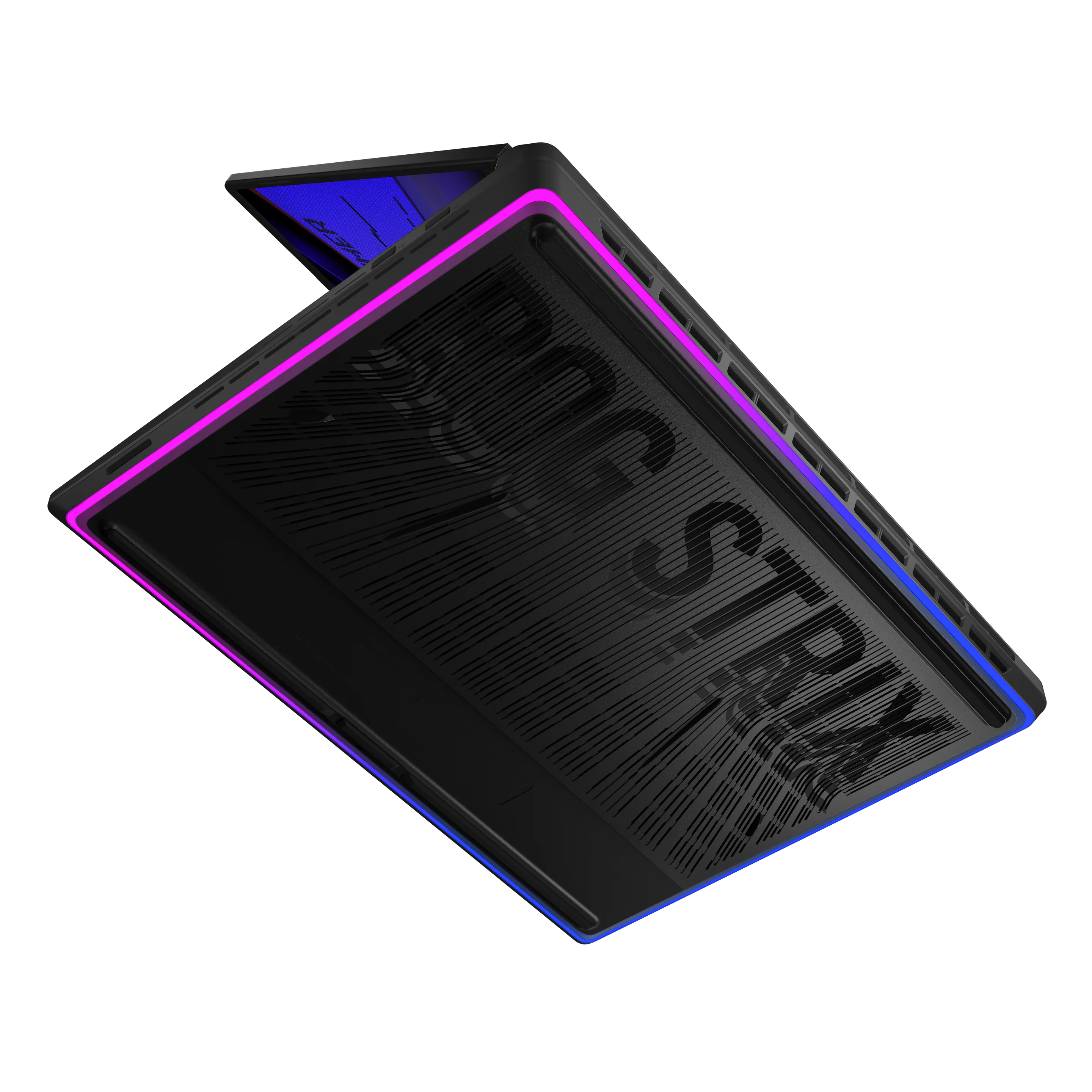 Full-surround Aura RGB light bar wrapping the chassis for immersive lighting effects.