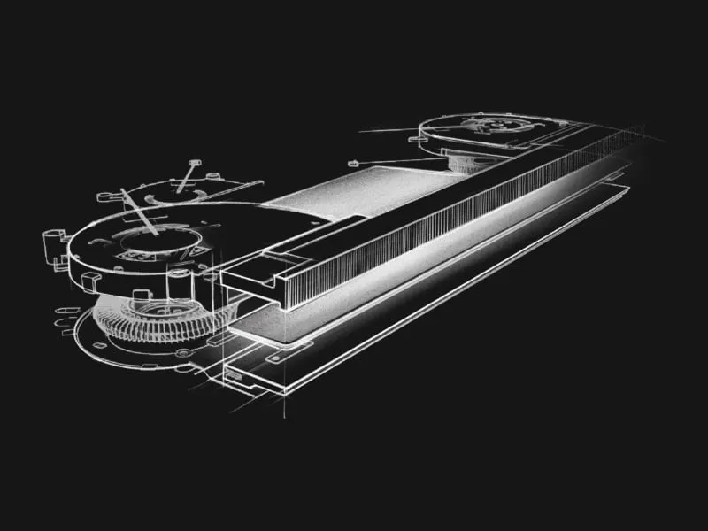 Internal view of end-to-end vapor chamber for enhanced heat dissipation and sustained performance.