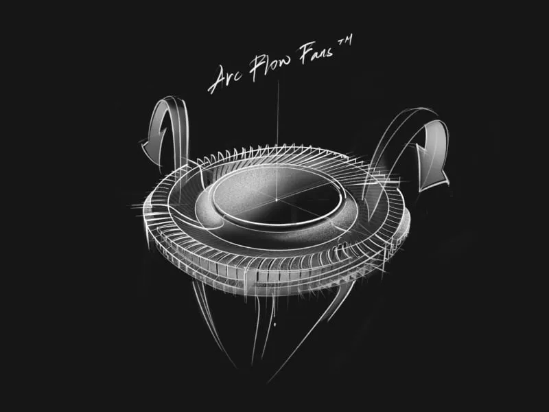 Tri-fan system design increasing airflow for improved cooling performance.