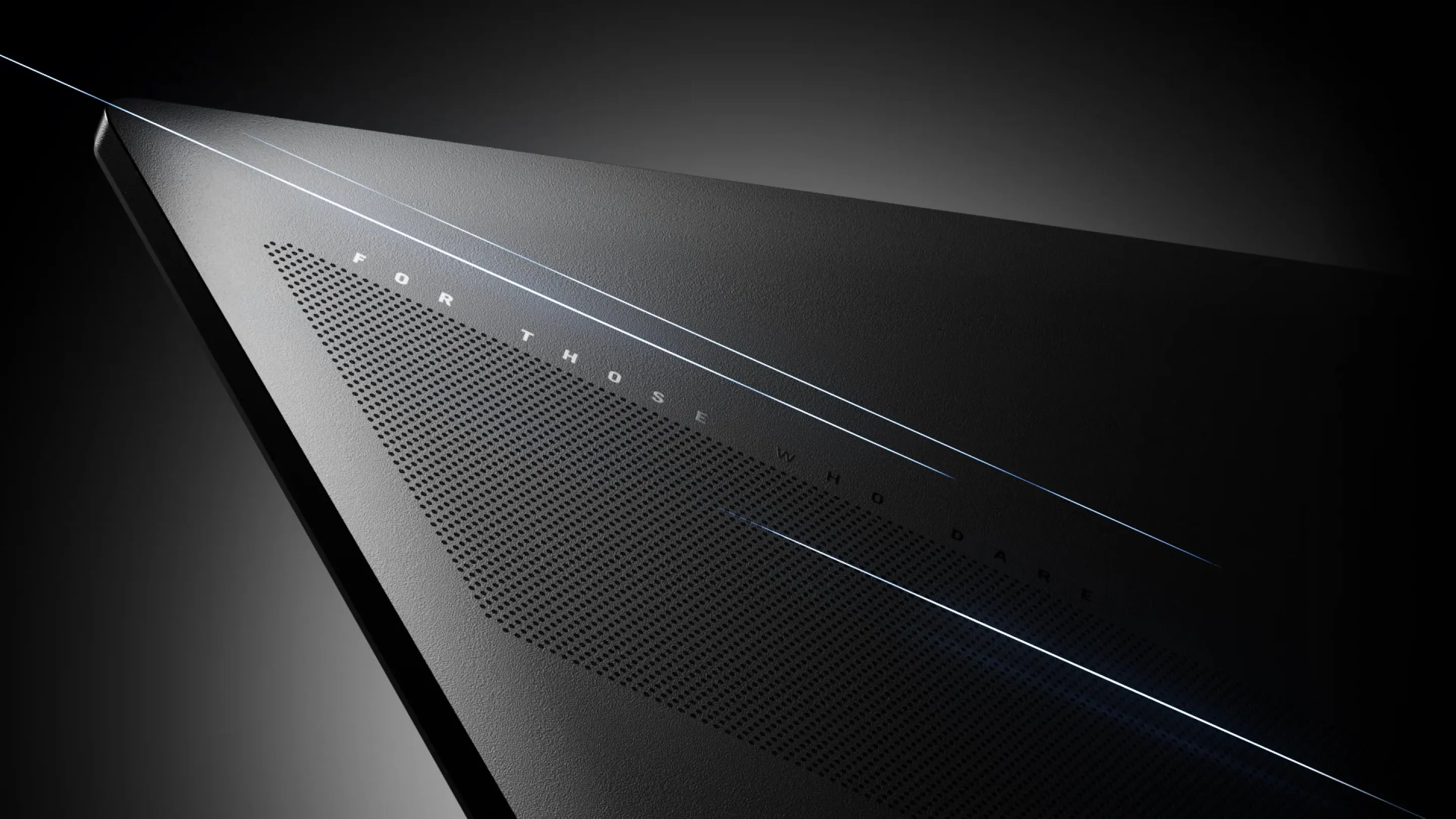 Close-up of the ROG Strix SCAR 18 lid in Stealth Mode with black chromium finish for a sleek, minimal look.