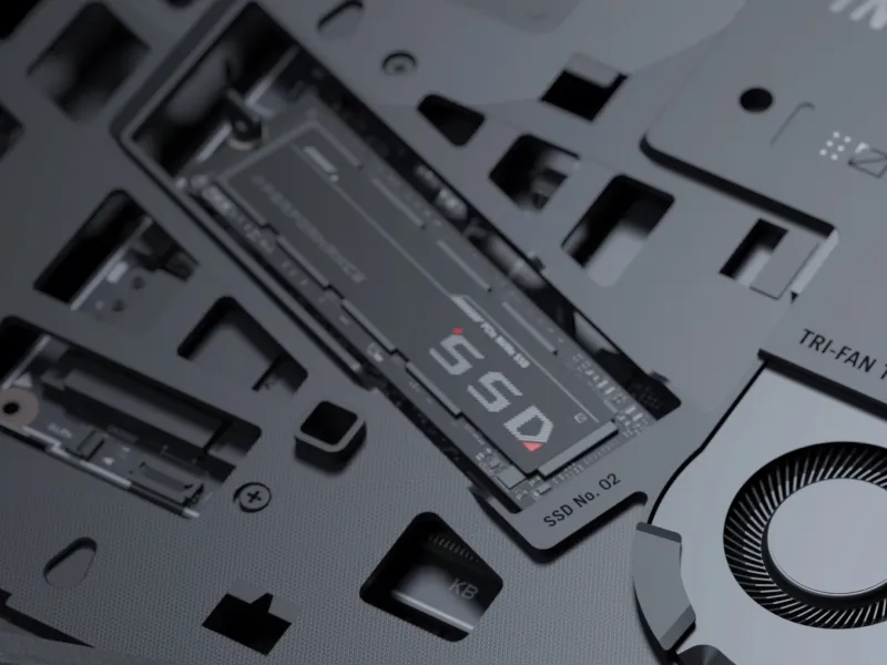 Internal view of RAM slots for easy memory upgrades with tool-less access.