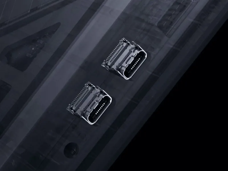 Dual Thunderbolt 5 ports for high-speed connectivity, display output, and versatile expansion.